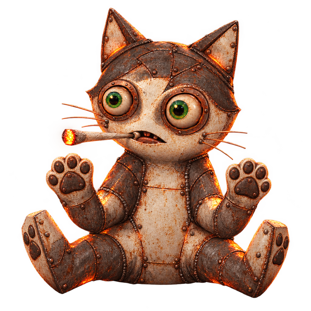Fried Cat unit, paws flat, cutout illustration